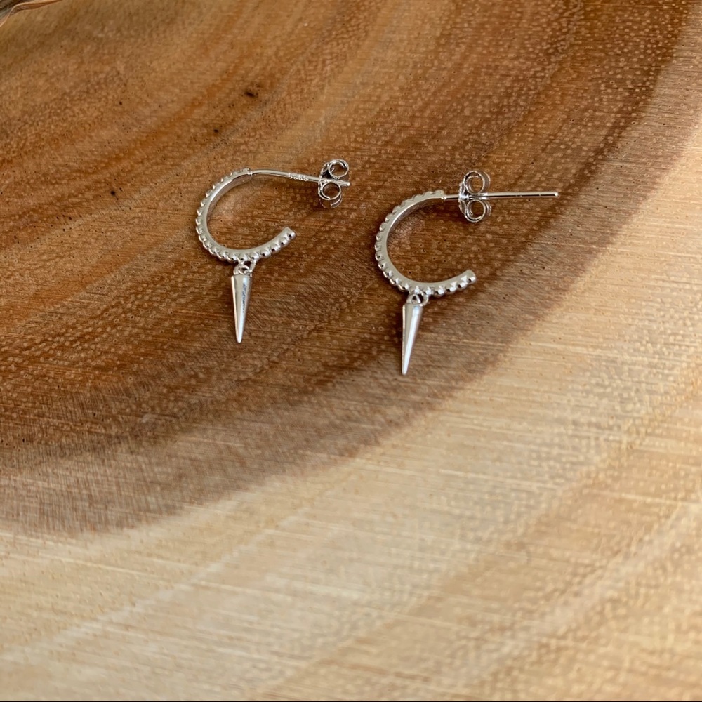 18k Rivet hoop spike dangle silver earrings